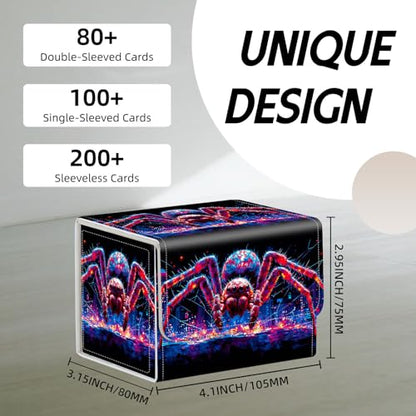 Trading Card Storage Box, Holds 100+ for MTG Cards, PU Leather with Magnetic Closure, Giant Red Spider in Neon City Durable Deck Box for Magic the Gathering, Trading Card Games - color: Giant Red Spider in Neon City