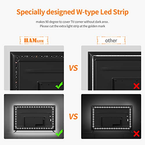 HAMLITE USB TV Bias Lighting 6500K True White for 50-55inch TV, 11.5ft LED Lighting fixtures for Indoor and Outdoor Lighting Applications Covers 4 Sides of 50-55 Inch TV, TV Light with RF Remote - size: 50-55" TV