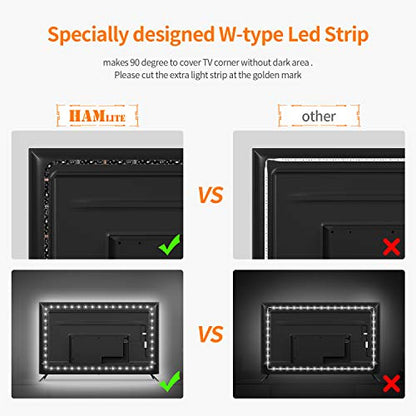 HAMLITE USB TV Bias Lighting 6500K True White for 50-55inch TV, 11.5ft LED Lighting fixtures for Indoor and Outdoor Lighting Applications Covers 4 Sides of 50-55 Inch TV, TV Light with RF Remote - size: 50-55" TV
