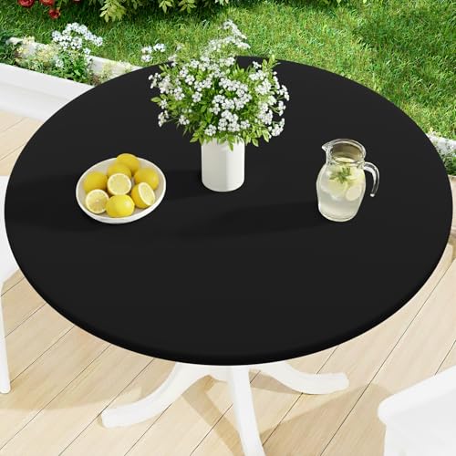 Smiry Round Spandex Tablecloth, Fitted Table Cover for 18"-24" Tables | Elastic Washable Tablecloths, Waterpoof Stretch Picnic Table Cover for Dining, Indoor and Outdoor, Black - color: Black, size: For Up to 18"-24" Round