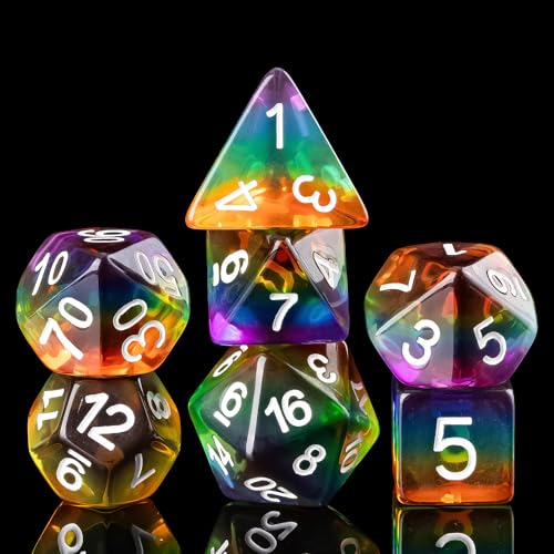 Cusdie 7-Die Rainbow Dice Polyhedral DND Dice Sets for Role Playing Game(Rainbow-Transparent) - color: Rainbow-transparent