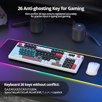 Fogruaden 96% Wireless Silent Quiet Gaming Keyboard with Number Pad & Knob, Mechanical Feel, Spill-Resistant, Multimedia Keys, Wired/BT/2.4G, USB Rechargeable Membrane Computer Keyboard for Win/Mac - color: Black