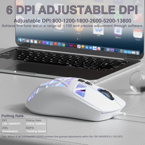 SOLAKAKA SM901 Gaming Mouse,13800DPI RGB Mouse with Programmable Buttons,53g Lightweight Wired Mouses for Gamer,White - color: white, size: SM901