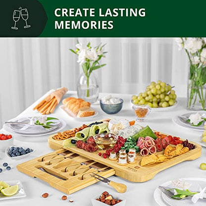 ROYAL CRAFT WOOD Extra Large Cheese Board - Bamboo Cheese Board and Knife Set - Charcuterie Board Set, Charcuterie Platter & Serving Tray - style: 4-6 Guests