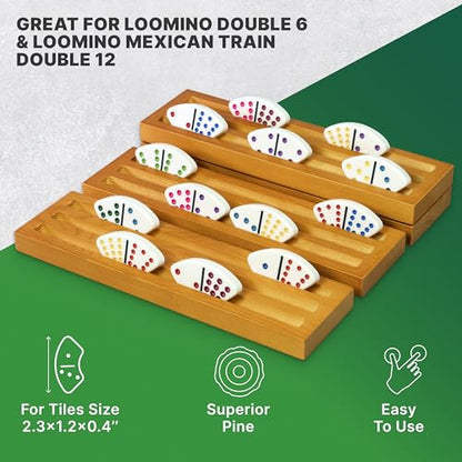 Queensell Loomino Holders – Curved Domino Racks Set of 4 – Loomino Mexican Train Game Accessories – Wooden Domino Trays - size: Loomino Holders