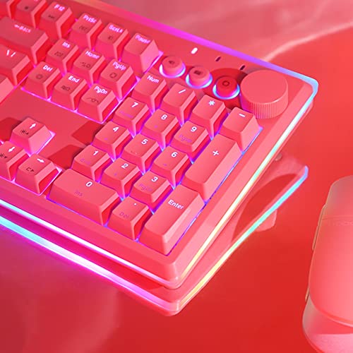 i-rocks K71M RGB Mechanical Gaming Keyboard with Media Control Knob, Switches (Brown), 107 Keys w/Full NKRO, PBT Keycaps, Multimedia Hotkeys, Detachable USB-C Cable and Onboard Storage, Pink - color: Pink, size: Switches (Brown)