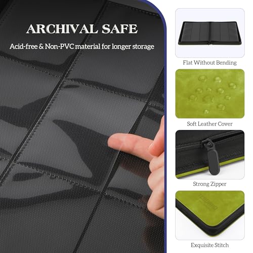 Trading Card Binder, 9 Side Loading Pocket Card Album Hold Up to 540 Cards, Zipper Binder for Cards Collection, TCG Card Holder for Game Card, Sports Card, Yugioh, MTG etc. (Apple Green) - color: Apple Green