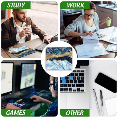 Mouse Pad Blue Liquid Marble Square Mousepad Desk Mat with Non Slip Rubber Base, Stitched Edge Mouse Mat Desk Pad for Work Game Office, 9.5x8 Inches - color: Blue Liquid Marble