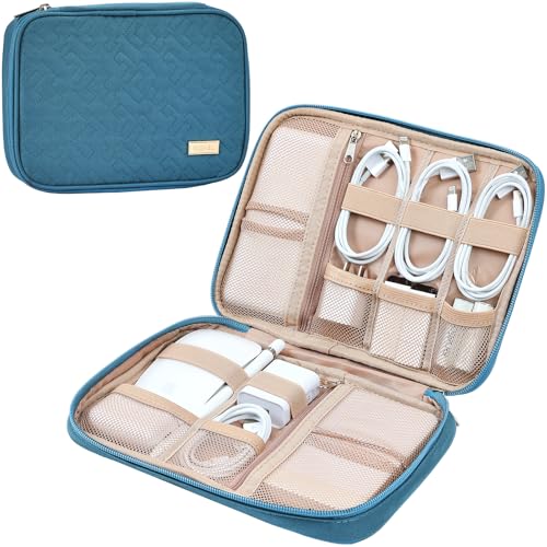 NISHEL Travel Cord Organizer Case, Tech Electronic Bag, Essentials for Charger, Cable, Phone, Hard Drive, USB, SD Card, Lake-Blue - color: Lake-Blue