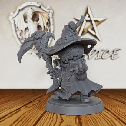 AUSPDICE TTRPG Minis for Fantasy Role Playing & Tabletop RPG Game - 28mm Scale Miniature Figure for Dungeon Masters & Miniature Game, Humanoid RPG Accessory - Pumpkin Demon (AS239) | Humanoid Pumpkin Demon with Witch Hat and Scythe for Fantasy Role Playin