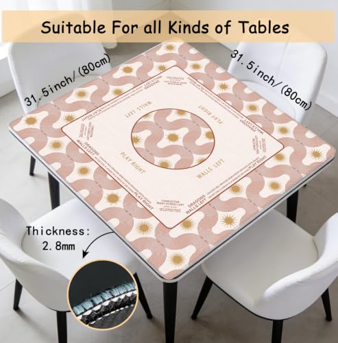 Boho Sun Mahjong Mat 31.5 x 31.5 Inch, Beige Modern Abstract Art Mosaic Sun Geometric Non-Slip Noise Reduction Mahjong Table Mat for American Mah Jong Poker Card Board Games Dominoes - color: Boho Sun