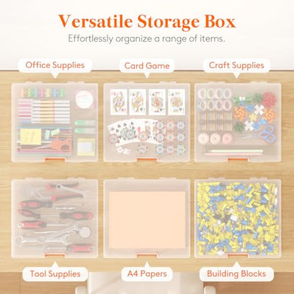Lifewit Board Game Storage Containers with Handle, 12.2''x10.6'', 6 Pcs | Plastic Secure Latch File Box with Lids& Labels for Paper, Document, Pencil, Puzzle, Card Organization, Classroon Must Have - size: 12.2x10.6''