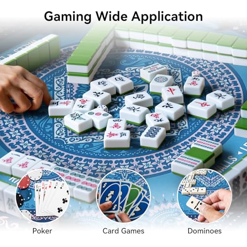 32.4x32.4 Inch Mandala Mahjong Mat with 3MM Noise Reduction | Rubber Anti Slip for Poker, Card, Board & Tile Games, Dominoes, Ships Rolled No Creases Mahjong Gifts - color: Peacock Blue