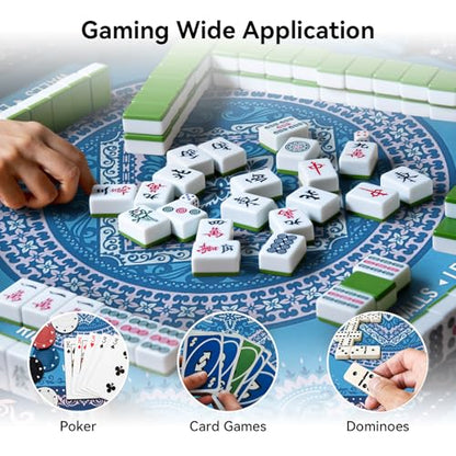 32.4x32.4 Inch Mandala Mahjong Mat with 3MM Noise Reduction | Rubber Anti Slip for Poker, Card, Board & Tile Games, Dominoes, Ships Rolled No Creases Mahjong Gifts - color: Peacock Blue