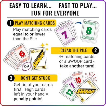 SWOOP Card Game | Family Strategy Party Game | Ages 7+ | 3–8 Players | Fast-paced strategy card game for 3–8 players. Easy to learn, quick to play, and perfect for family game nights.