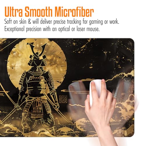 VNDL Large Japanese Black and Gold Gaming Mouse Pad, Sea Waves, Premium Non-Slip Anime Desk Pad for Office, Extended XL XXL Mouse Mat and Laptop Pad, Waterproof and Stiched Edges 31.5 x 15.7 in (gs1) - color: gs1