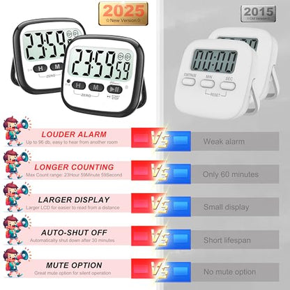 AyayaBoss 2-Pack Magnetic Kitchen Timers for Cooking, Digital Stop Watch Countdown Timer for Kids, Teachers, Classroom, Office, Exercise - Battery Included - color: Digital Timer 2 Pack - Black