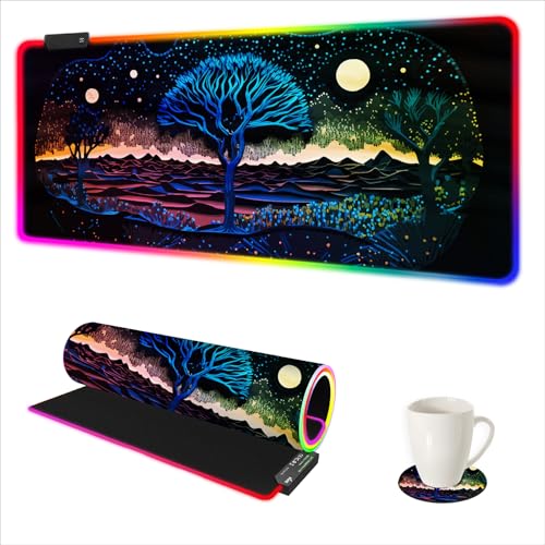 ARTSO Extra Large RGB Gaming Mouse Pad with 14 Light Modes, Extended Soft LED Mousepad, Anti-Slip Rubber Base, Computer Keyboard Mat (35.4 x15.7 Inch), Mysterious Tree - color: Mysterious Tree