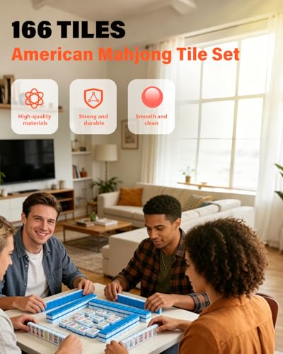 1.2" American Mahjong Tile Set, 166 Tiles + 4 Dice, Mahjong Tiles Only | Scratch-resistant melamine design,Clear engraved symbols, Easy handling, Long-lasting durability, Ideal gift for players - color: Blue