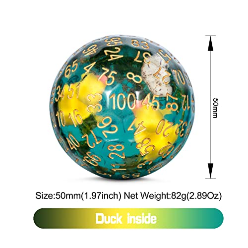 DNDND D100 Dice with Duck Inside Resin 100 Sided Die with Translucent Pouch for D&D - color: Duck Inside