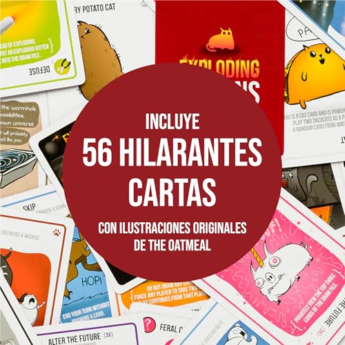 Exploding Kittens Edicion Original Spanish Version - 2-5 Jugadores - Edades 7+ - Juego de 15 Minutos - Juego de Cartas de Alto Riesgo - Juego de Fiesta, Noche de Juegos Familiar, para Niños y Adultos - style: Exploding Kittens Español