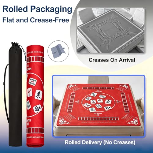 Crease-Free Mahjong Mat with Rules for Table 32.4''x32.4'', Rolled Shipping, Mah Jongg Mat with Carrying Bag for American Mahjong, Poker, Board Games, Card Games & Dominoes (Bright Red) - color: Bright Red