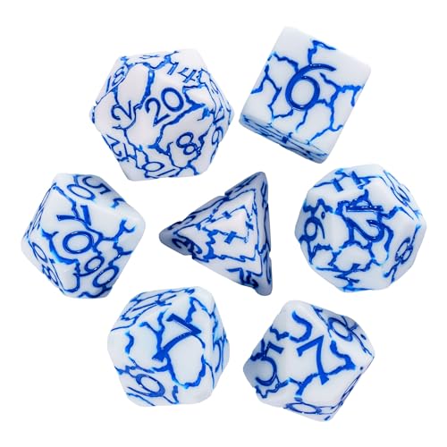 DND Dice Set, 7PCS Crackle Design Polyhedral Dice Set D&D for Role Playing Game and Other Tabletop Games（White） | Leather Storage Bag, DM Gift, for Dungeons and Dragons Role Playing Games - color: Crackle-blue