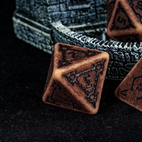 cusdie 7 Pcs 25mm Giant DND Dice with Dragon Eye Dice Bag, Polyhedral Dice Set, D&D Dice for Pathfinder RPG(Retro Yellow) - color: Retro Yellow