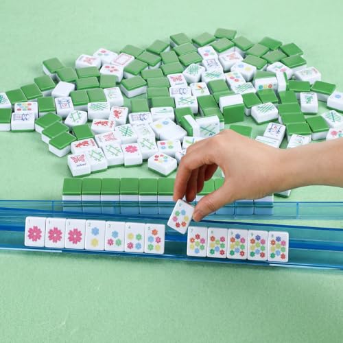 160 Pcs Green American Mahjong Only, 1.2 x 0.8 Inches Flowers Theme Melamine Mahjong Tiles, Hand Carved Pattern for Mah Jong Games, Adult Classic Board Games, Beginners, Mah Jong Lovers - color: Fresh Color, style: Classic