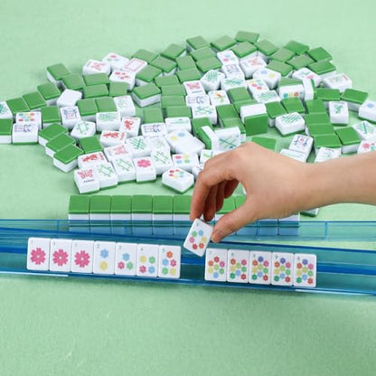 160 Pcs Green American Mahjong Only, 1.2 x 0.8 Inches Flowers Theme Melamine Mahjong Tiles, Hand Carved Pattern for Mah Jong Games, Adult Classic Board Games, Beginners, Mah Jong Lovers - color: Fresh Color, style: Classic