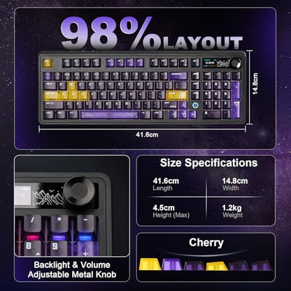 AJAZZ AK980 V2 Pro Mechanical Keyboard, 10000mAh Battery & Dual 8K Tri-Mode Gaming Keyboard with LCD Screen & Metal Knob, Hot Swappable Creamy Keyboard,for Win/Mac(Purple,Lychee Switch) - color: Purple