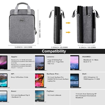 ZINZ Laptop Shoulder Bag 12.3-13 inch Case Sleeve, Expandable Handbag with Valuables Compartment Compatible with MacBook Air/Pro/Neo 13", iPad 12.9"/13"/11", Shockproof,Gray-Black edge - color: Gray-black Edge