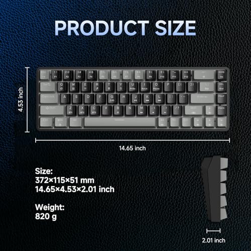 DIERYA DK68 60% Wireless Mechanical Gaming Keyboard, 3-Mode, Bluetooth 5.0/2.4G/USB-C, RGB Backlit, 68-Key Compact Mini for Windows, Mac, Linux - Clicky Blue Switch - Grey/Black - color: Grey Black/Blue Switch