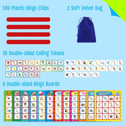 SpriteGru Alphabet Bingo Game, Uppercase/Lowercase/First Words Bingo Educational ABC Letter Learning Board Game for Kindergarten and Preschool Kids Aged 4+, Perfect for Classroom & At Home - style: Alphabet Bingo Game