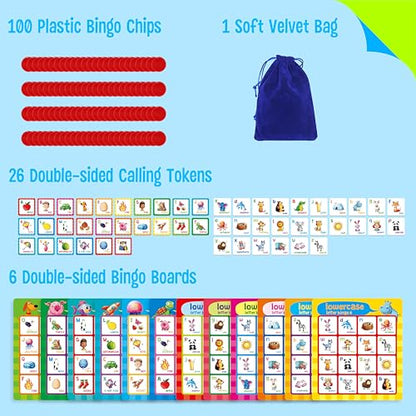 SpriteGru Alphabet Bingo Game, Uppercase/Lowercase/First Words Bingo Educational ABC Letter Learning Board Game for Kindergarten and Preschool Kids Aged 4+, Perfect for Classroom & At Home - style: Alphabet Bingo Game