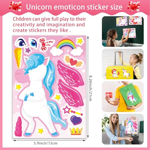 Make Your Own Unicorn Stickers, Make a Face Sticker, Unicorn Stickers | 24 Sheets for Kids Bags Birthday Party Favors Classroom Craft Activities - style: Unicorn