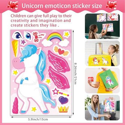 Make Your Own Unicorn Stickers, Make a Face Sticker, Unicorn Stickers | 24 Sheets for Kids Bags Birthday Party Favors Classroom Craft Activities - style: Unicorn