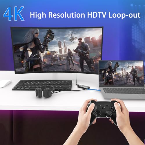 Video Capture Card,USB 3.0 Audio Video Capture Card 4K HDMI Loop-Out, Full HD1080P 60FPS/2K 30FPS Video Game Capture for Streaming Works for Xbox/PS5/Switch/Camera/PC/OBS/Nintendo Switch(Black)