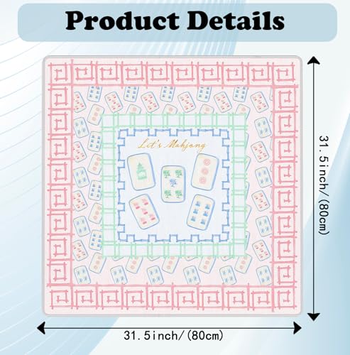 Blue Pink Chinoiserie Mahjong Mat 31.5" x 31.5", Grandmillennial Pastel Non-Slip Noise Reduction Mahjong Table Cover Accessories and Supplies for Dominoes Poker Card Board and Tile Games Gifts - color: Blue Pink Chinoiserie Mahjong Mat