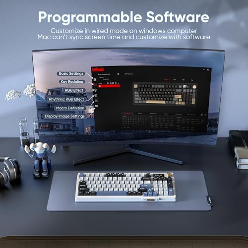 RedThunder K95 Wireless Mechanical Keyboard, TFT Screen & Knob, Tri-Mode BT5.0/2.4GHz/USB-C Hot Swappable Custom, Pre-lubed Linear Switches, Gasket Structure, RGB Gaming Keyboard, Snowy White-Blue - color: Snowy White-Blue
