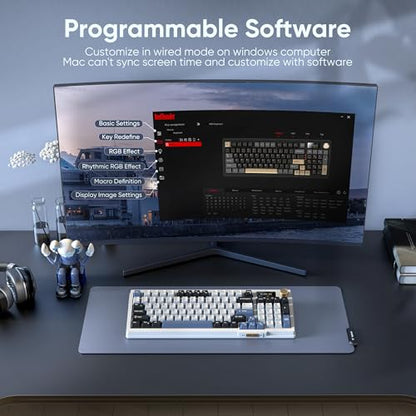 RedThunder K95 Wireless Mechanical Keyboard, TFT Screen & Knob, Tri-Mode BT5.0/2.4GHz/USB-C Hot Swappable Custom, Pre-lubed Linear Switches, Gasket Structure, RGB Gaming Keyboard, Snowy White-Blue - color: Snowy White-Blue