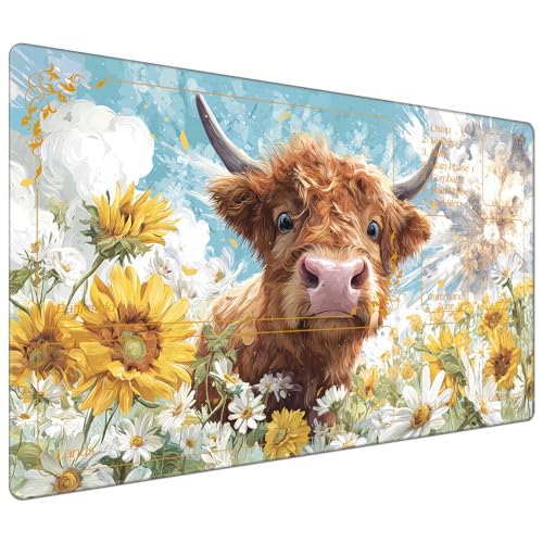 DEGDFSGR for MTG Playmat with Zones 24 x 14 inches for TCG Playmats Non-Slip Rubber Base Commander Play Mat for MTG Mat Iorcana Trading Card Game, Cute Cows Wild Flowers Daisies - color: Cute Cows Wild Flowers Daisies, size: 24" x 14"