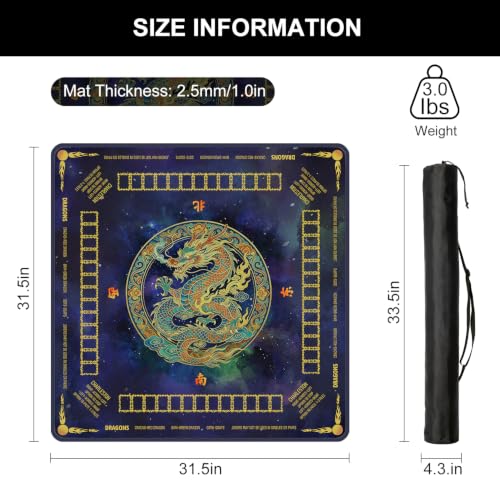 Mahjong Mat for Table with Rules, 31.5" x 31.5" Noise Reduction Non Slip Waterproof Mah Jong Table Mat with Carrying Bag, Suitable for Mahjong, Poker, Board Games, Dominoes, and Card Games - color: Dragon