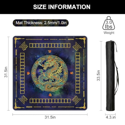 Mahjong Mat for Table with Rules, 31.5" x 31.5" Noise Reduction Non Slip Waterproof Mah Jong Table Mat with Carrying Bag, Suitable for Mahjong, Poker, Board Games, Dominoes, and Card Games - color: Dragon