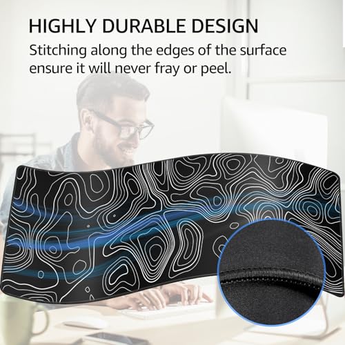 KTRIO Large Gaming Mouse Pad, Desk Mat, 31.5 x 11.8 in, Black Topographic, XL - color: Black Topographic, size: 31.5l X 11.8w Inches