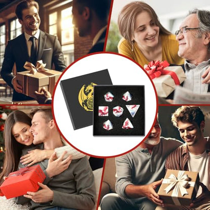 DND Dice Set, Dragon Theme Dice Set, UV Printed, Resin Material, DND Starter Set, 7pcs Polyhedral Dice Set with Dice Box, Role Playing Board Games Accessories - color: Dragon Style Gift Box