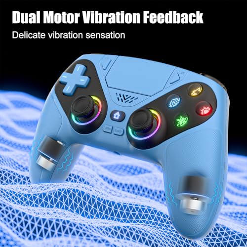 Xexvyrin LED Wireless Controller for PS5, Compatible with PS5 Pro/Slim/PC, Dual Vibration, Macro/Turbo Function, 3.5mm Audio Jack,1000mAh Battery, 6-Axis Motion Control Gamepad with Speaker（Black） (blue) - color: Blue