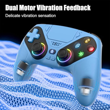 Xexvyrin LED Wireless Controller for PS5, Compatible with PS5 Pro/Slim/PC, Dual Vibration, Macro/Turbo Function, 3.5mm Audio Jack,1000mAh Battery, 6-Axis Motion Control Gamepad with Speaker（Black） (blue) - color: Blue