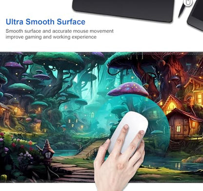 IMAYONDIA Mushroom Anime Desk Mat (35.4x15.7 in), Fairy Forest Large Gaming Mouse Pad for Laptop Computer, Tabletop Magic Desktop Mat, Fantasy Art Play Mats, Mousepad Extra Large - color: Mushroom Forest