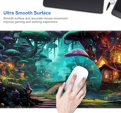 IMAYONDIA Mushroom Anime Desk Mat (35.4x15.7 in), Fairy Forest Large Gaming Mouse Pad for Laptop Computer, Tabletop Magic Desktop Mat, Fantasy Art Play Mats, Mousepad Extra Large - color: Mushroom Forest